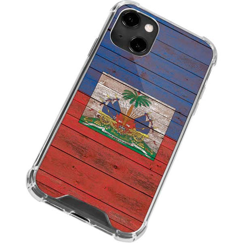Haiti Flag Dark Wood iPhone 13 Clear Case